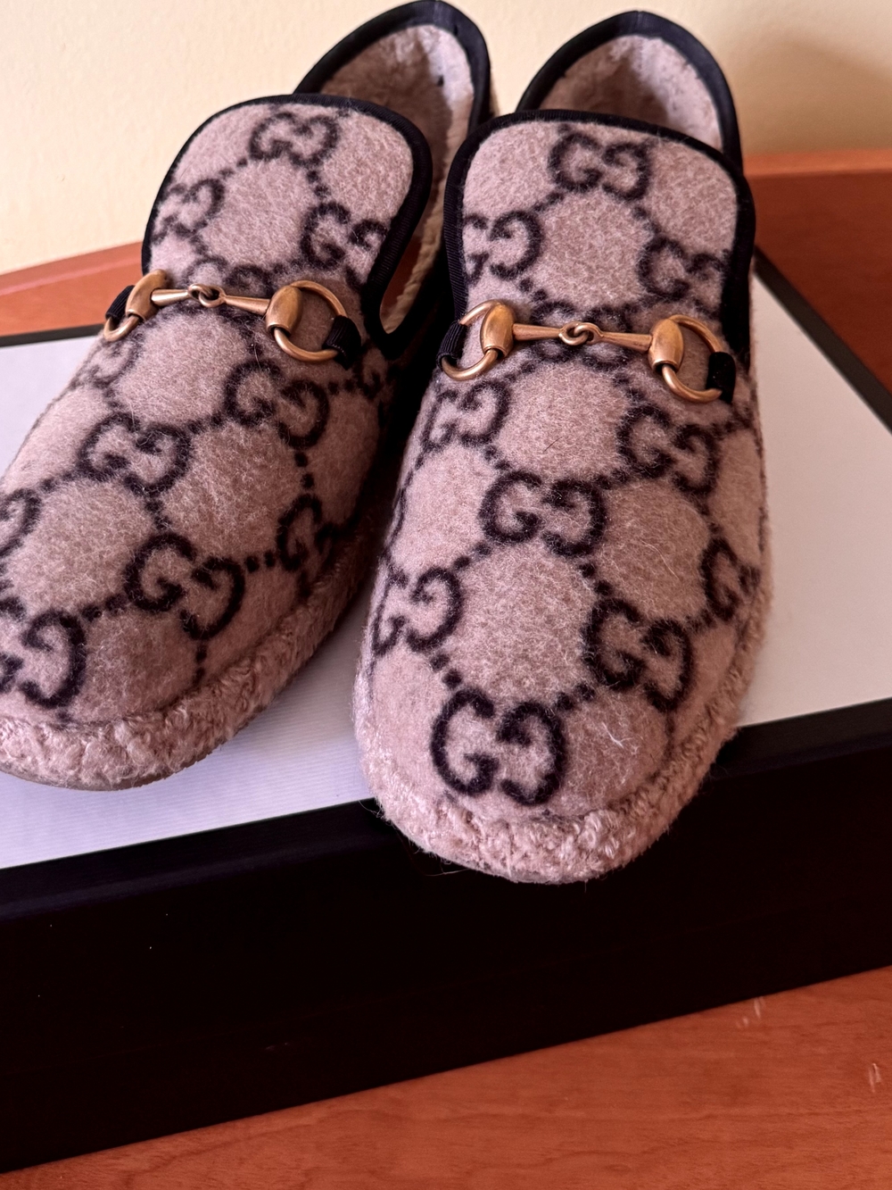Gucci Women's Beige GG Wool Horsebit Slipper